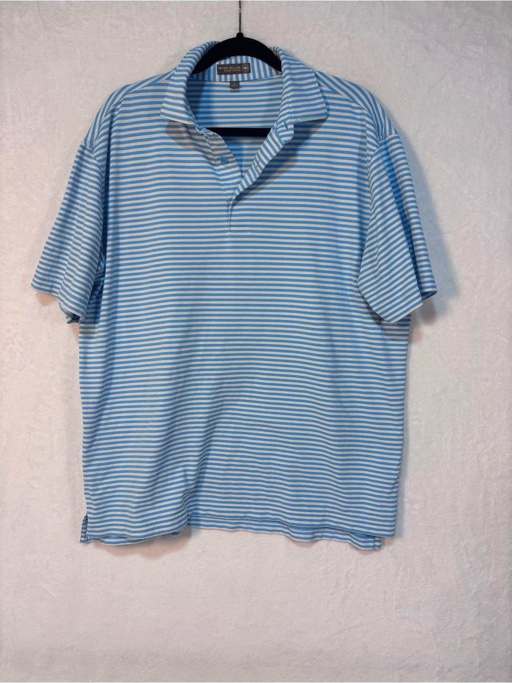 Peter Millar Summer Comfort Polo Shirt Men's Blue Sripe Golf Performance Large